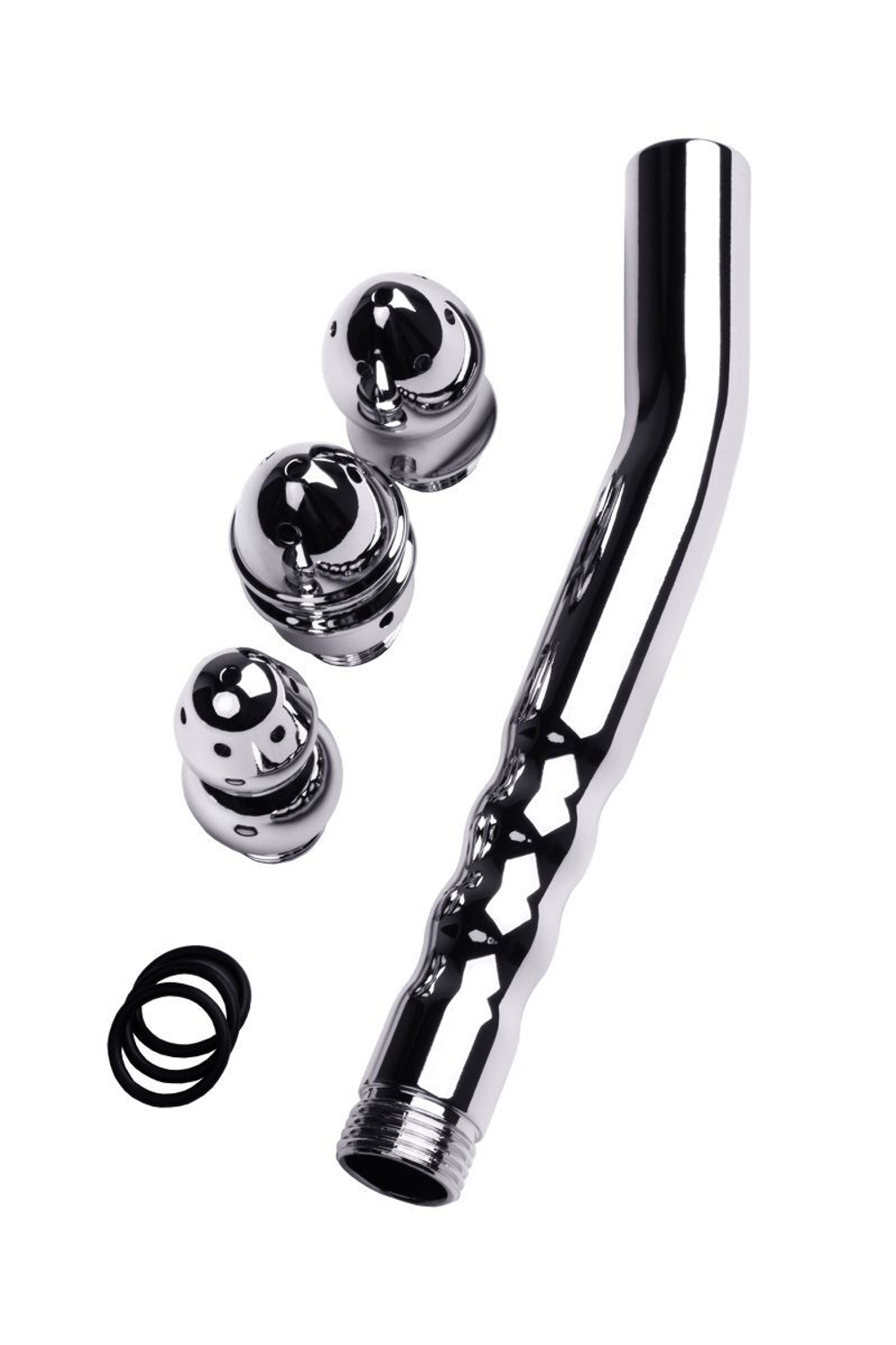 Металлический анальный душ с тремя насадками (Цвет: серебристый)