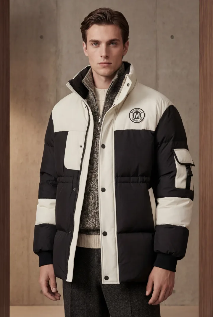 Мужской двуцветный пуховик «BANDW»