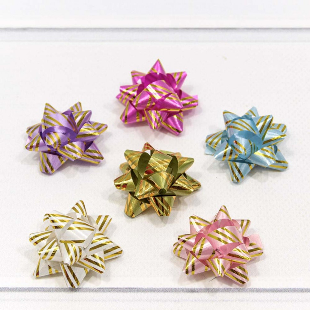 Бант Звезда 3,8см Набор 6 шт "Золотые полоски" (Микс)