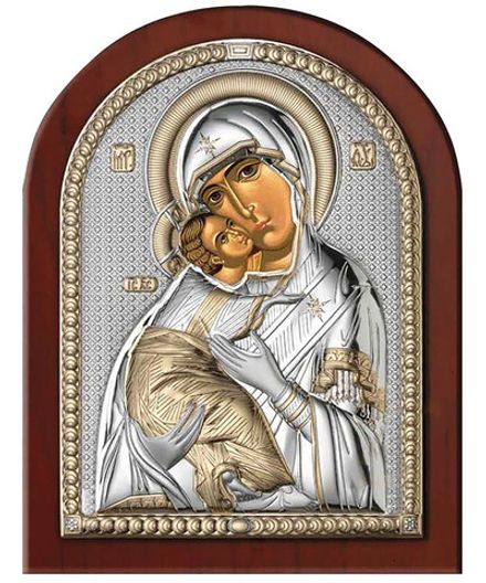 Владимирская икона Божией Матери в серебряном окладе. Италия.