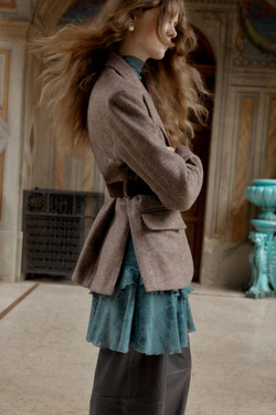 ZARA БЛЕЙЗЕР В ЕЛОЧКУ С ПОЯСОМ, РЫЖЕВАТО-КОРИЧНЕВЫЙ