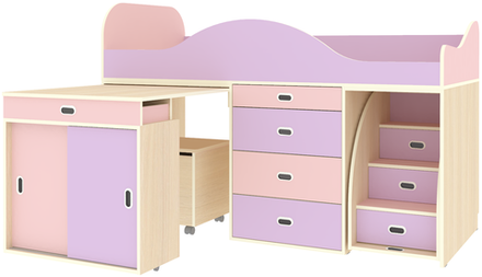 Кровать-чердак КарИВи Малыш Люкс  Дуб Молочный Ирис Розовый