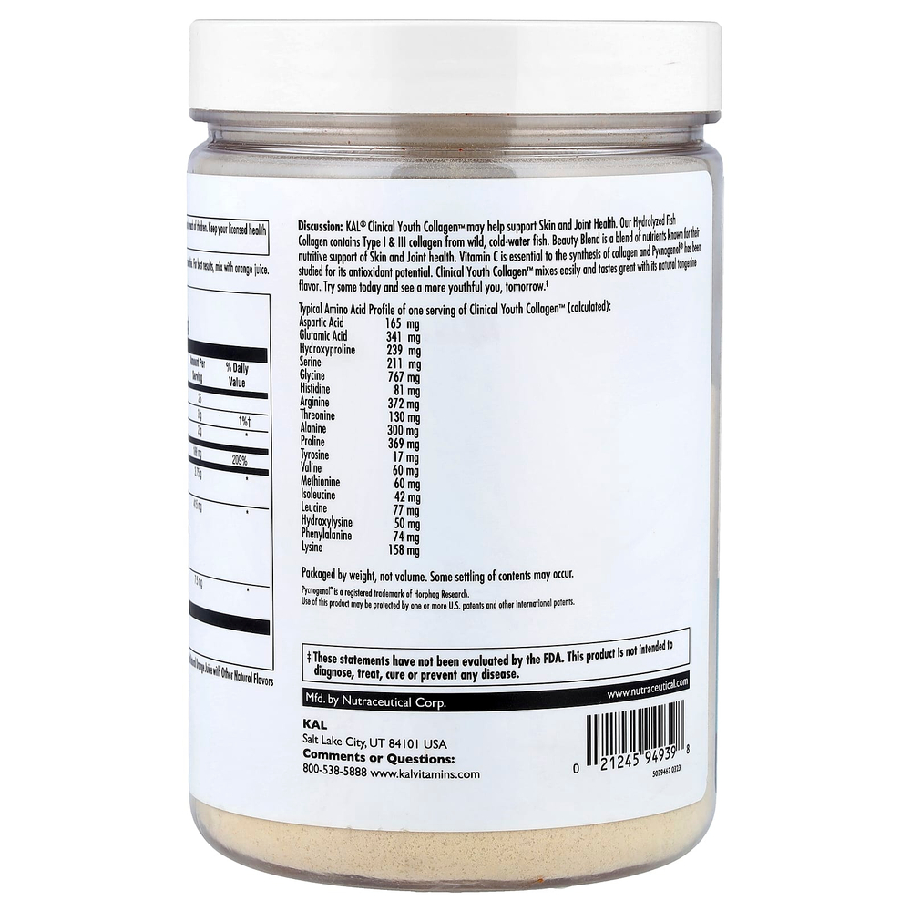 KAL, Clinical Youth Collagen ™, мандарин, 298 г (10,5 унции)
