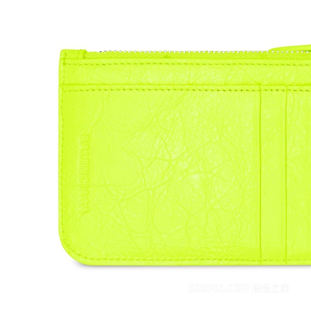Balenciaga Le Cagole Fine Grained Sheepskin Coin Purse, Card Holder Women"s Fluorescent Yellow