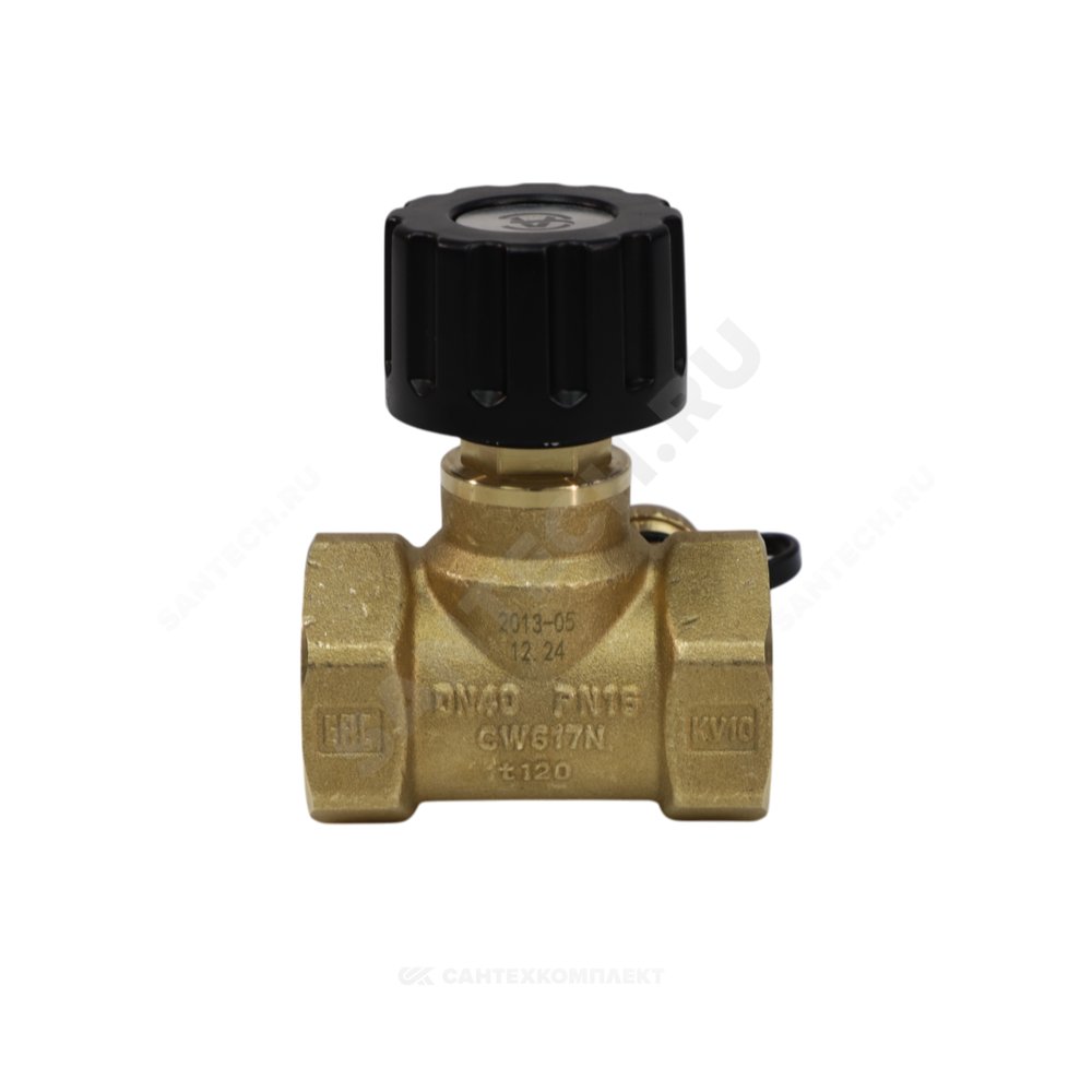 Клапан балансировочный ручной латунь 2013 Ду 40 G1 1/2" Ру16 Тмакс=120 оС ВР Kvs=10м3/ч с измерительными ниппелями EURO Aquasfera 2013-05