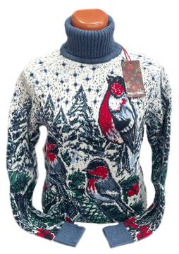 Pulltonic женский из шерсти и кашемира "Снегири в лесу" Размеры (42-50). LADY