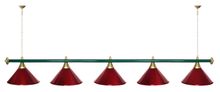Лампа STARTBILLIARDS 5 пл. (плафоны зеленые матовые,штанга зеленая,фурнитура золото)