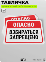 Табличка для частной территории "Опасно, взбираться запрещено", на дом, для участка, организаций и частных территорий, предупреждающая, 40х30 см, Silver Plane x Айдентика Технолоджи