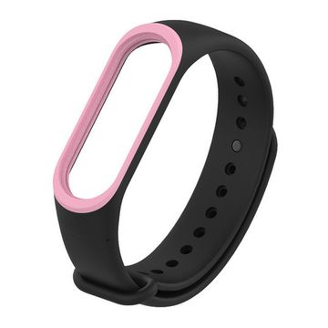 Cиликоновый двухцветный ремешок для фитнес браслета Xiaomi Mi Band 3 / 4 Черный с розовой вставкой