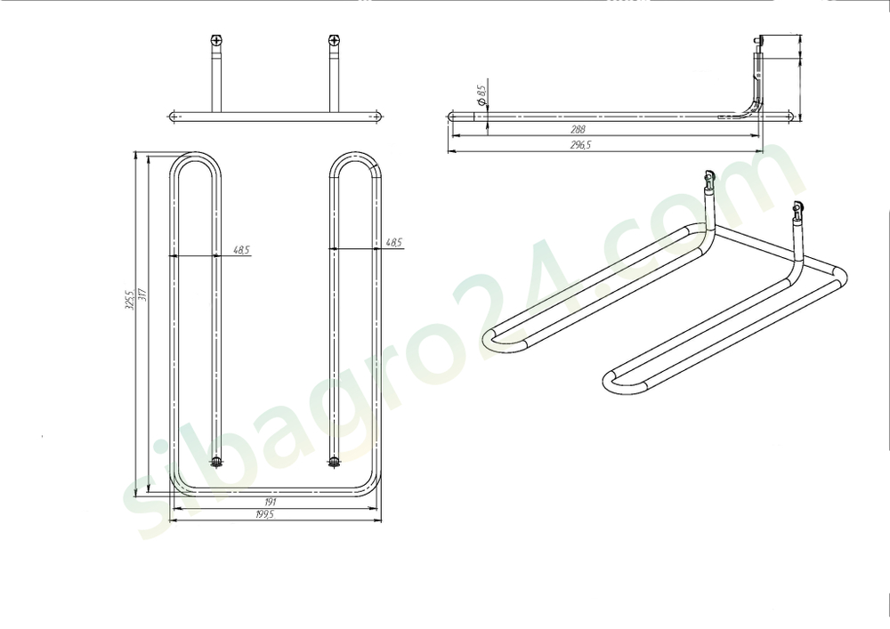 ТЭН для КЭТ-0,12 Абат 1,4 кВт (ТЭН-155-9-8,5/1,40 Т230)