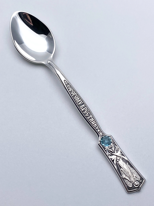 Ложка из серебра/Чернение/Ангел-Хранитель/Со вставкой из фианитов