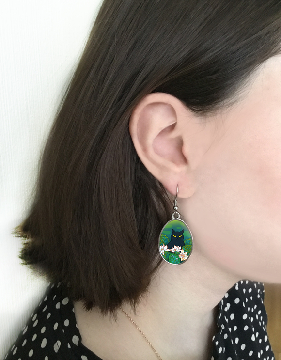 Серьги "Котик в лотосах"