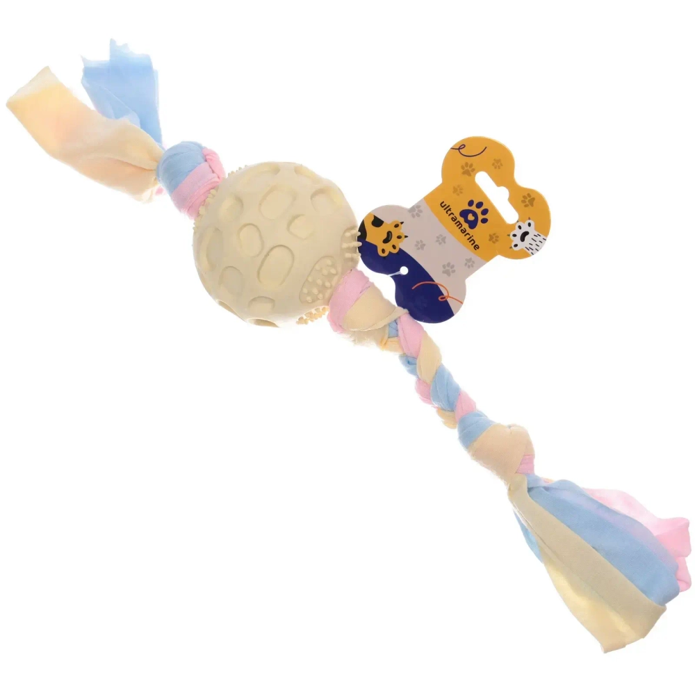 Игрушка - мячик для собак средних и мелких пород «БЕГИ ЛОВИ», с канатом, цвет жёлтый, 38*7,5см (лейбл)