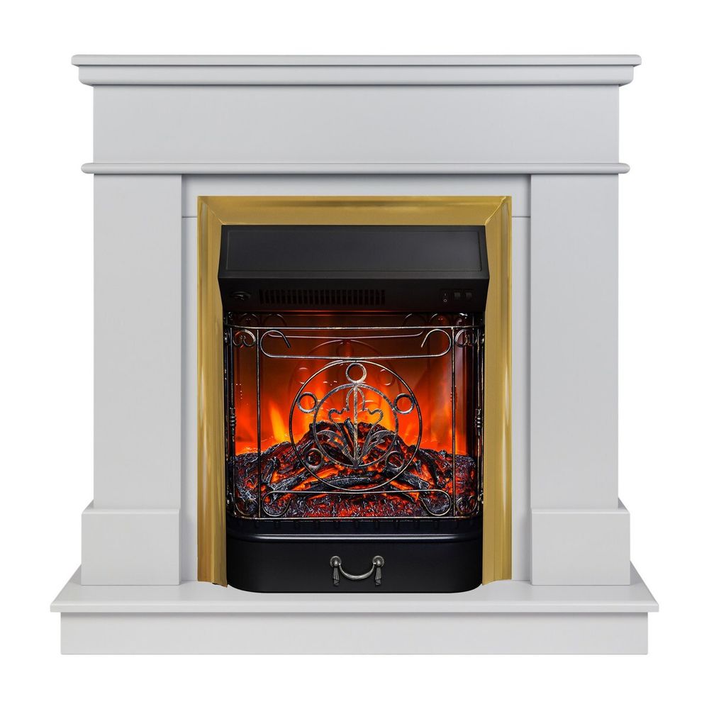 Электрокамин RealFlame Selena STD GR платиновый с очагом Majestic Lux Brass
