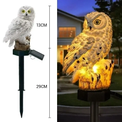 Светильник уличный на солнечной батарее Сова Филин белая для украшения дачи и сада