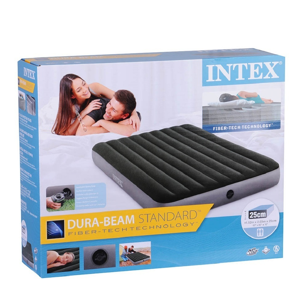 Матрас надувной Intex, 203х152х25 см, 64779, насос внешн, на батар, флок, 273 кг