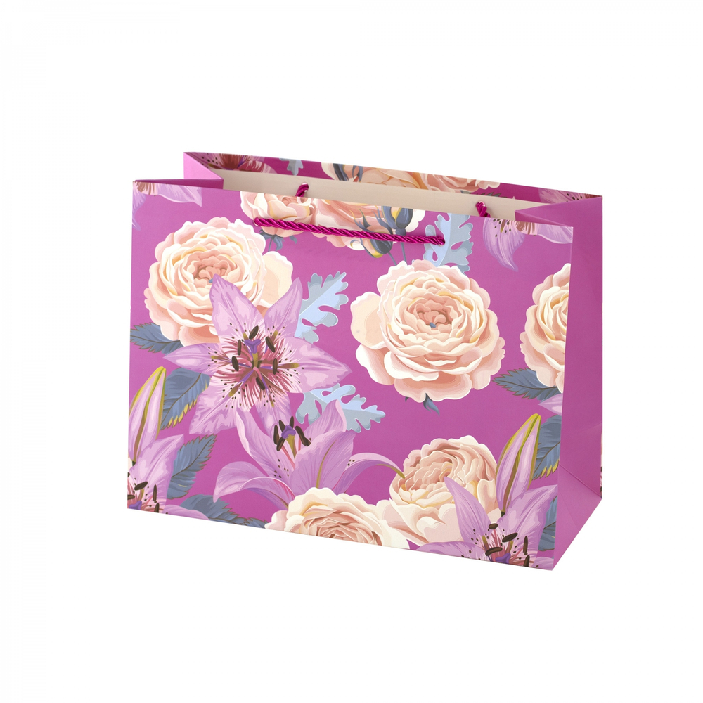 Пакет подарочный бумажный Alingar, (L+) 26х32х11 см, горизонтальный, "Цветы", матов. ламинация, ассорти