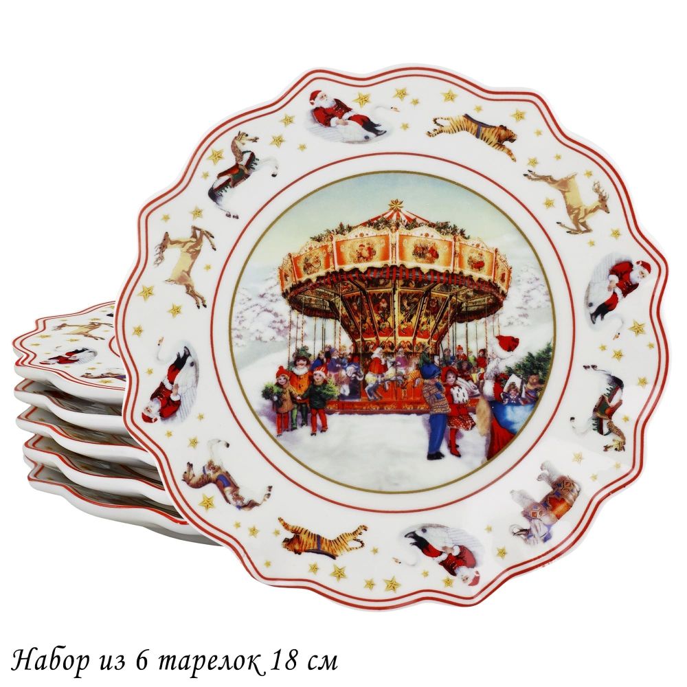 Lenardi 305-169 Набор из 6 тарелок 18,5х18,5х2см НОВЫЙ ГОД в под.уп.(х12)Фарфор