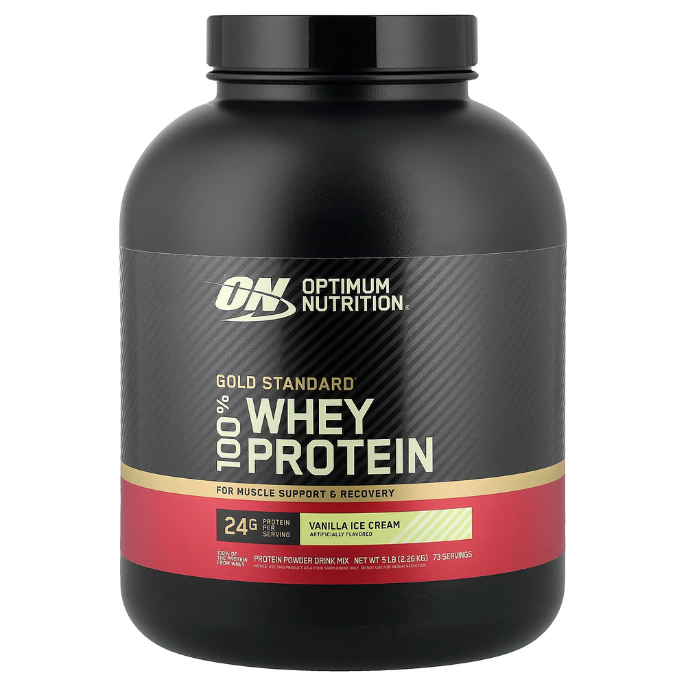 Optimum Nutrition, Gold Standard 100% Whey, сывороточный протеин, со вкусом ванильного мороженого, 2,26 кг (5 фунтов)