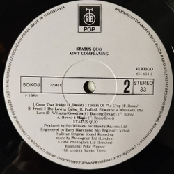Винтажная виниловая пластинка LP Status Quo Ain't Complaining (Югославия 1988)