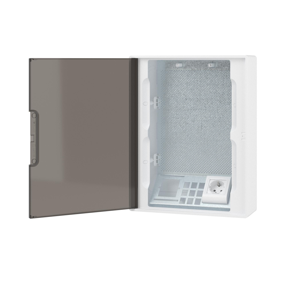 Щиток 24 мод настенный слаботочный FRAME, белый, с тонированной дверцей,с монтажной платой, в комплекте с 1 розеткой Viva (арт. 45005) и 1коробкой PDD (арт. 10033)