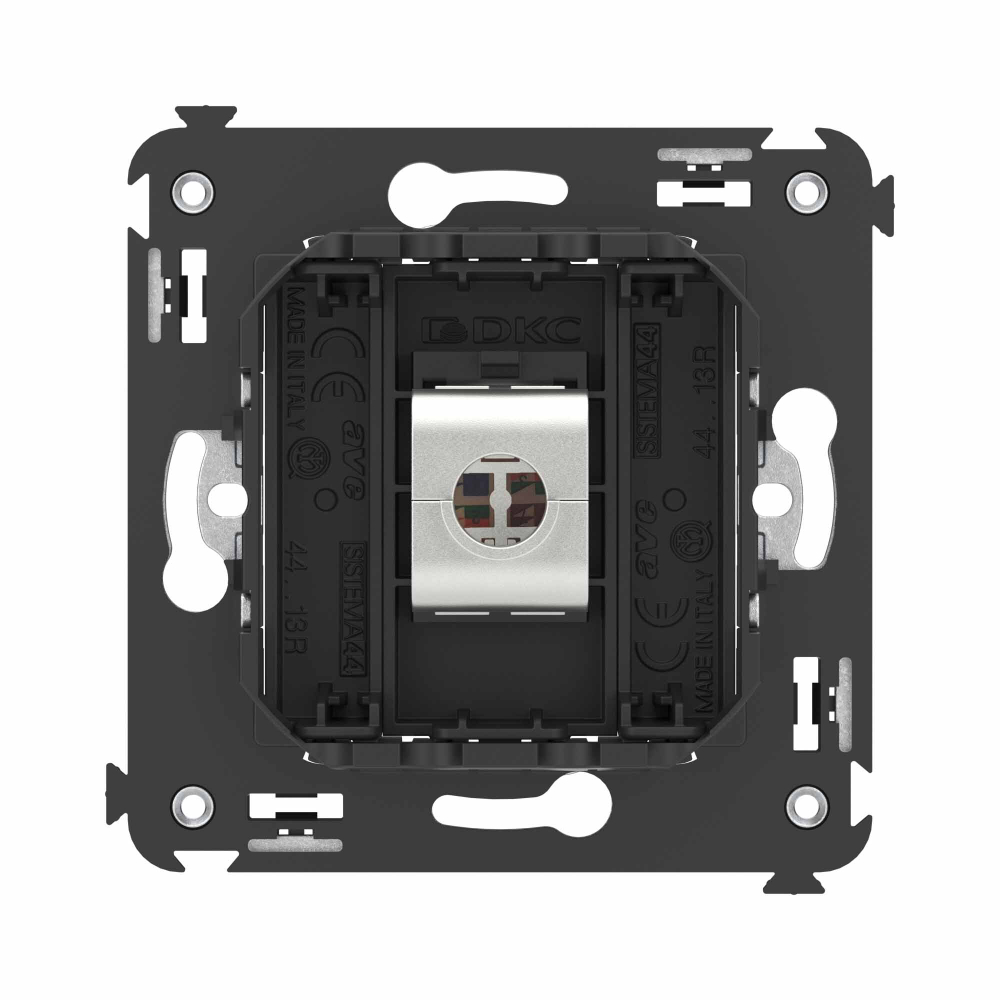 Компьютерная розетка RJ-45 без шторки в стену, кат.6А одинарная экранированная, "Avanti", "Черный матовый"