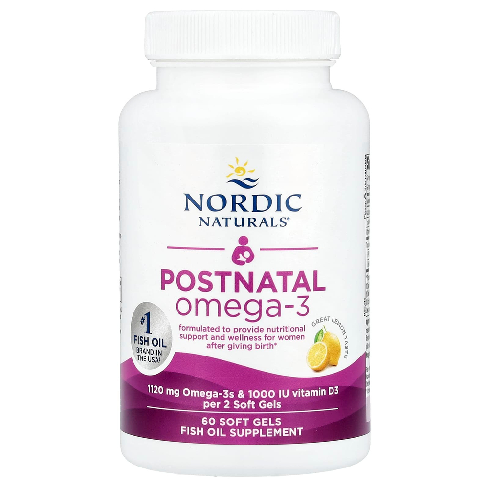Nordic Naturals, омега-3 для применения в послеродовой период, со вкусом лимона, 60 капсул
