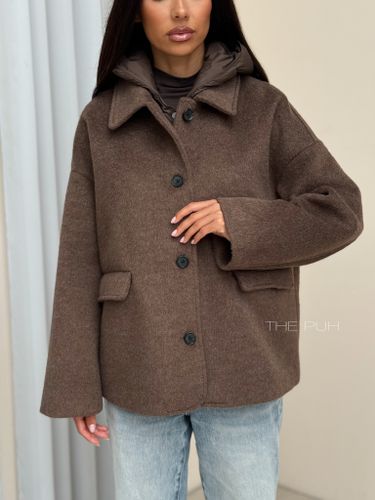 Коричневое пальто-пиджак с утепленным жилетом