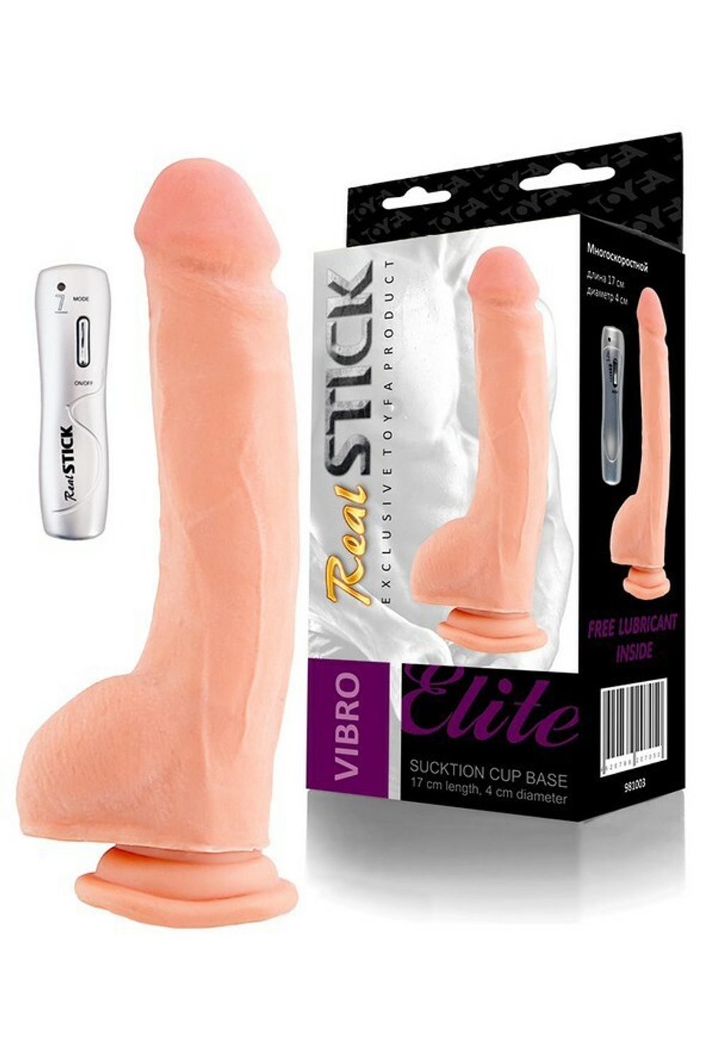 Вибратор 7 режимов вибрации на присоске телесный RealStick 17 см