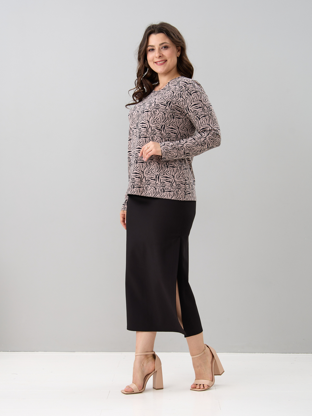 Лонгслив ЛНкл-081/бежевый-зебра