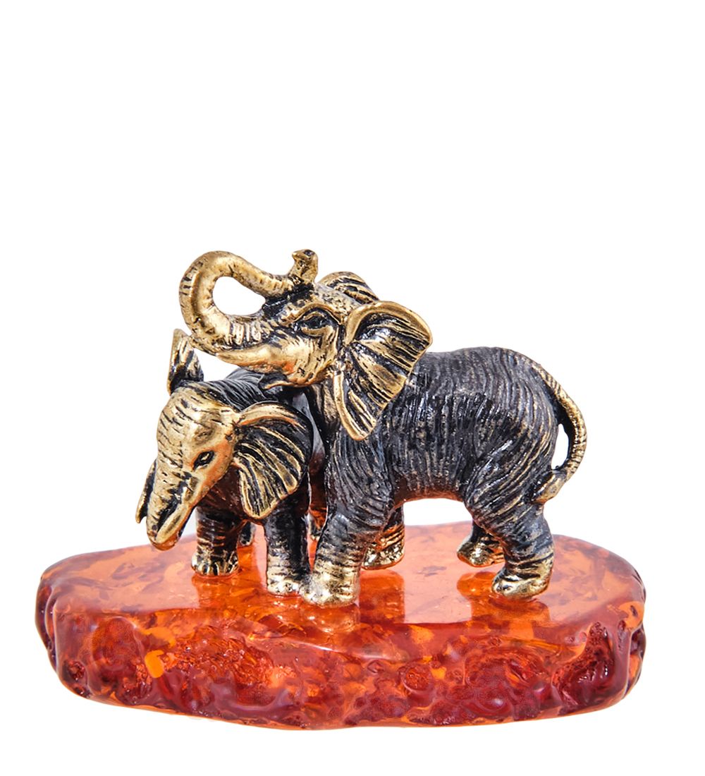 Народные промыслы AM- 205 Фигурка «Слоны» (латунь, янтарь)