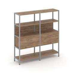 Shelf System Двухсекционный стеллаж четырехярусный с ящиками SN.STM-422 Дуб Табак/Металл Серый 1590*