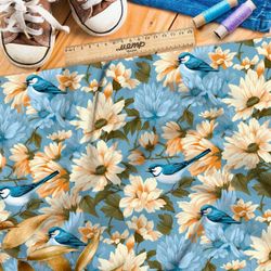 Ткань премиум дюспо птицы в цветах