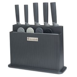 НАБОР AGNESS ИЗ 10ПР: 5 НОЖЕЙ, 4 ДОСКИ И ПОДСТАВКА, ЦВЕТ: ЧЕРНО-СЕРЫЙ