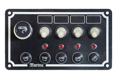 Панель выключателей для судна, 4 тумблера, прикуриватель, серебристая (10247862)