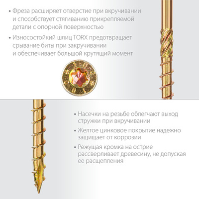 ЗУБР КС-П, 160 х 6.0 мм, TX30, потайная головка, желтый цинк, 100 шт, конструкционный саморез, Профессионал (30041-60-160)