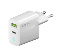 Адаптер питания Deppa USB A + USB-C Power Delivery 3.0А QC 3.0 20Вт D-11398 (5В/ 3А, 9В/ 2А, 12В/ 1.5А) Белый