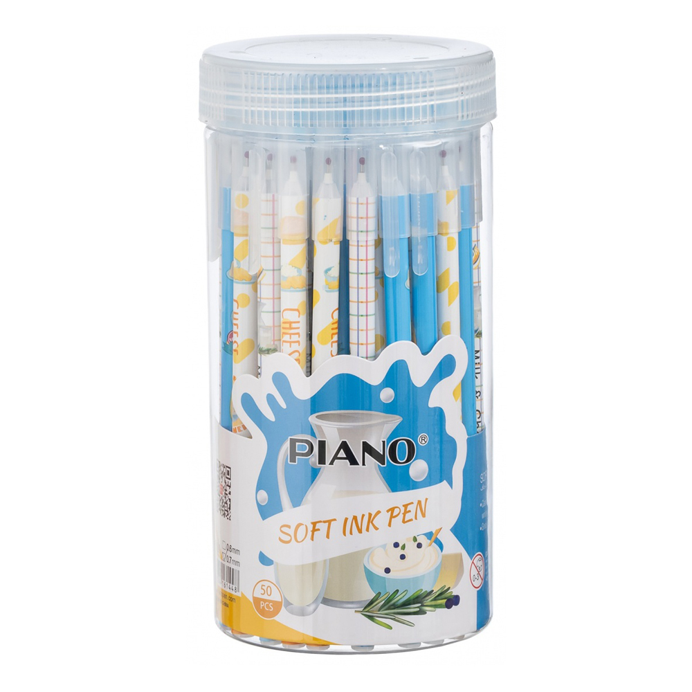 Ручка шариковая, масляная, Piano, синие чернила, серия "PIANO MILK & CHEESE", цветной корпус, 50 шт