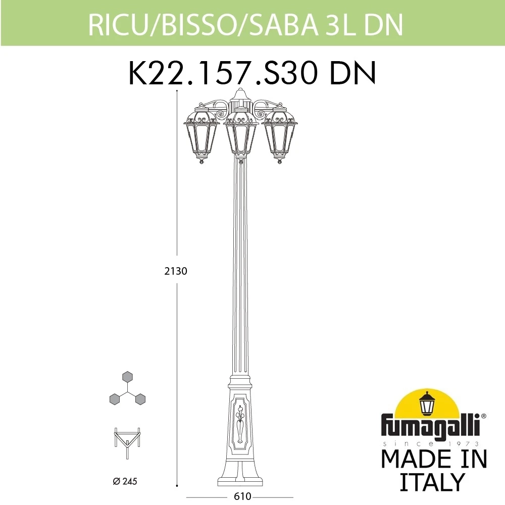 Парковый светильник Fumagalli RICU BISSO/SABA 3L DN K22.157.S30.WXF1RDN