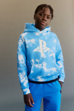 H&M Толстовка с капюшоном и принтом, синий