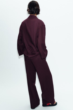 ZARA ПРЯМЫЕ БРЮКИ ИЗ ЛЬНА, БАКЛАЖАННЫЙ