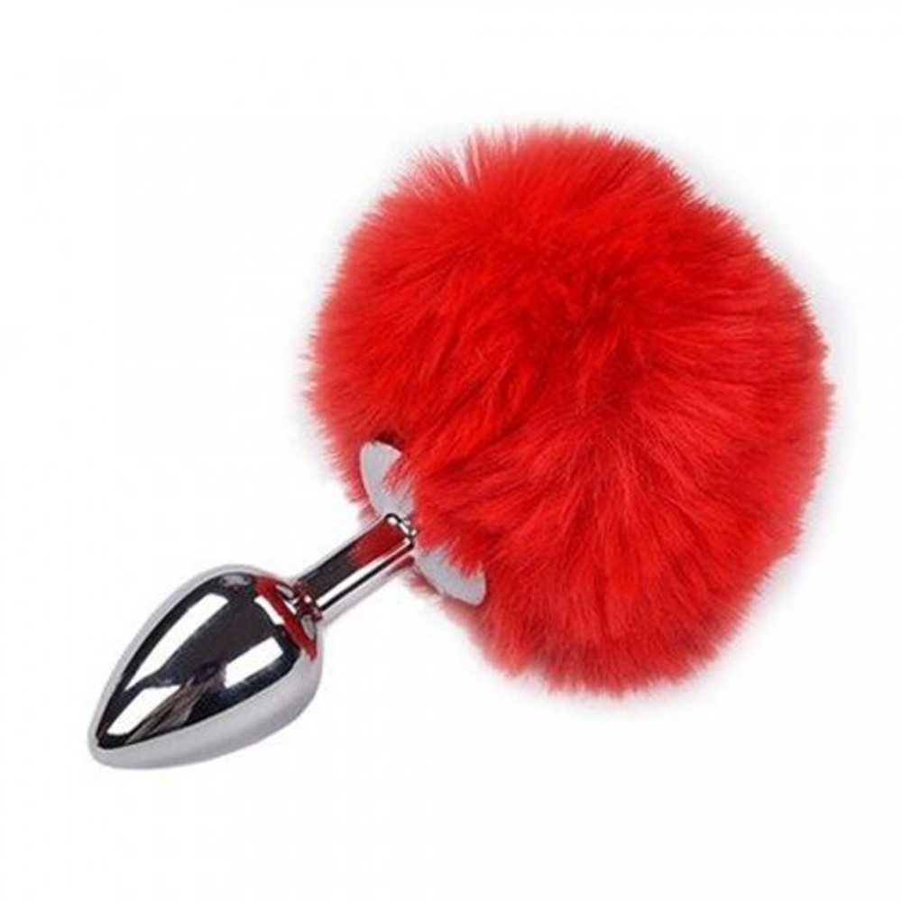 Металлическая анальная пробка с красным хвостиком Fluffy от Alive (7*3,2 см.)
