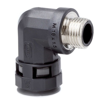 Муфта 90 грд. труба-коробка с металлической резьбой DN 23 мм, М25х1,5, полиамид, цвет черный