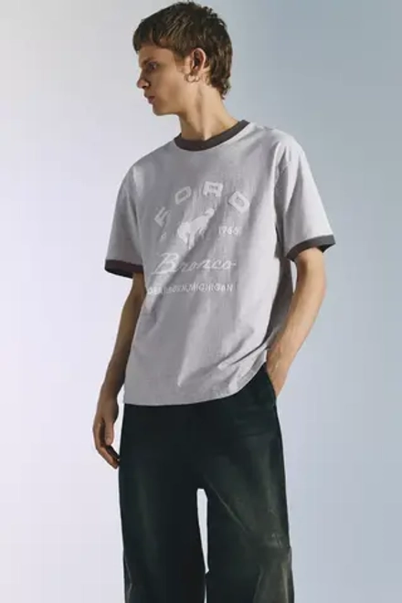 PULL&BEAR Футболка Ford Bronco, серый меланж
