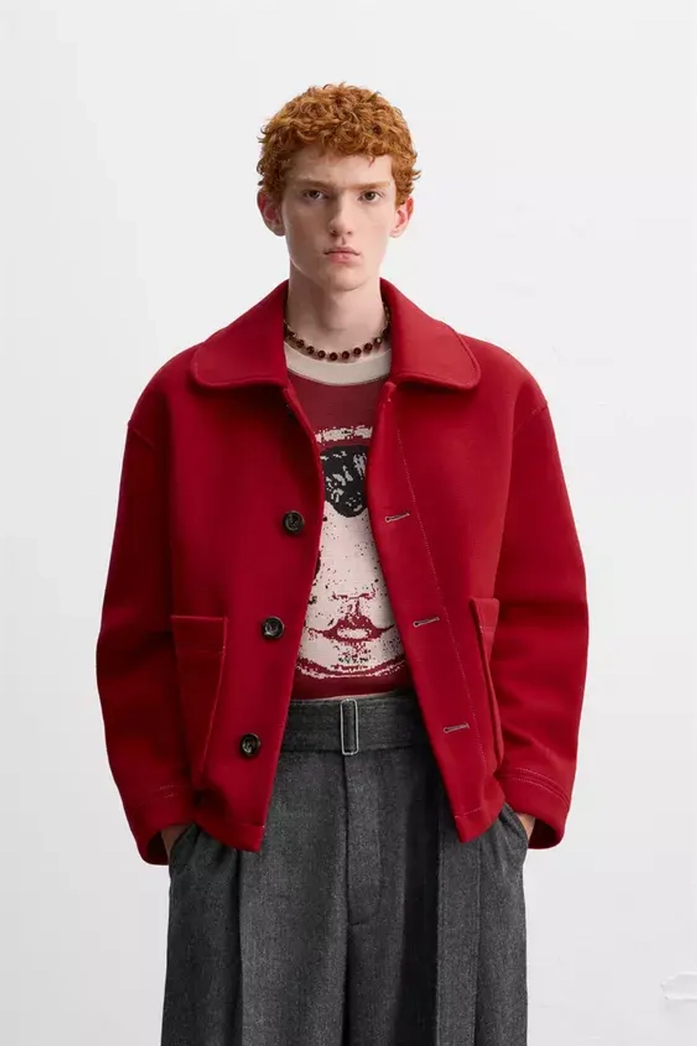 ZARA Х HARRY LAMBERT ШЕРСТЯНАЯ КОРОТКАЯ КУРТКА, КРАСНЫЙ