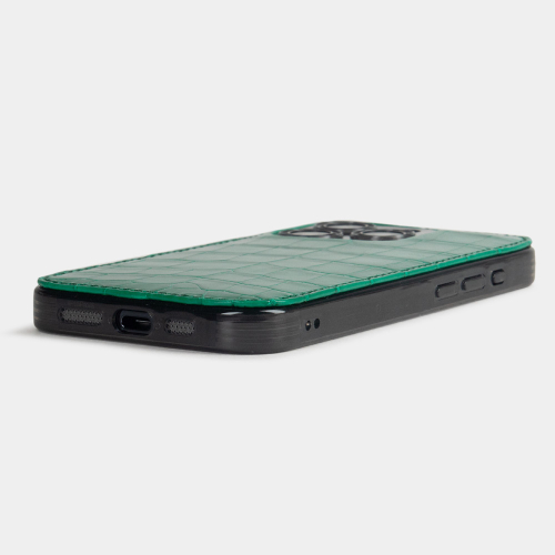 Чехол для iPhone 15 Pro из кожи аллигатора, зеленого цвета