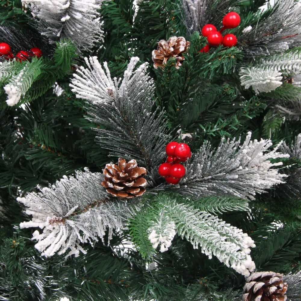 Елка «Грация» 180 см, ПВХ, леска, резина с белым напылением (шишки и ягоды), 842 ветки