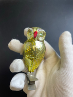 Ёлочная игрушка "Филин, сова" на прищепке, стекло, роспись, винтаж СССР 1950-1980 гг