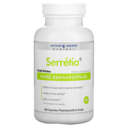 Для пищеварительной системы Arthur Andrew Medical, Serretia, чистая серрапептаза, 500 мг, 180 капсул
