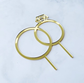 Топпер Кольца свадебные золотой акрил 9.5х10см